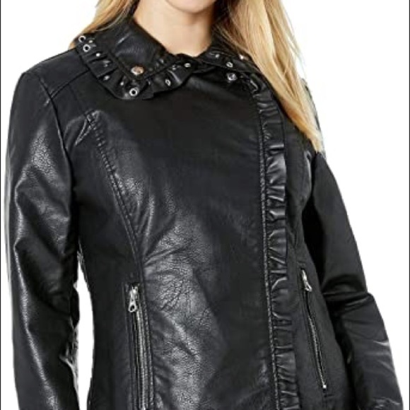 JESSICA SIMPSON moto ruffle leather jacket - Picture 3 of 11